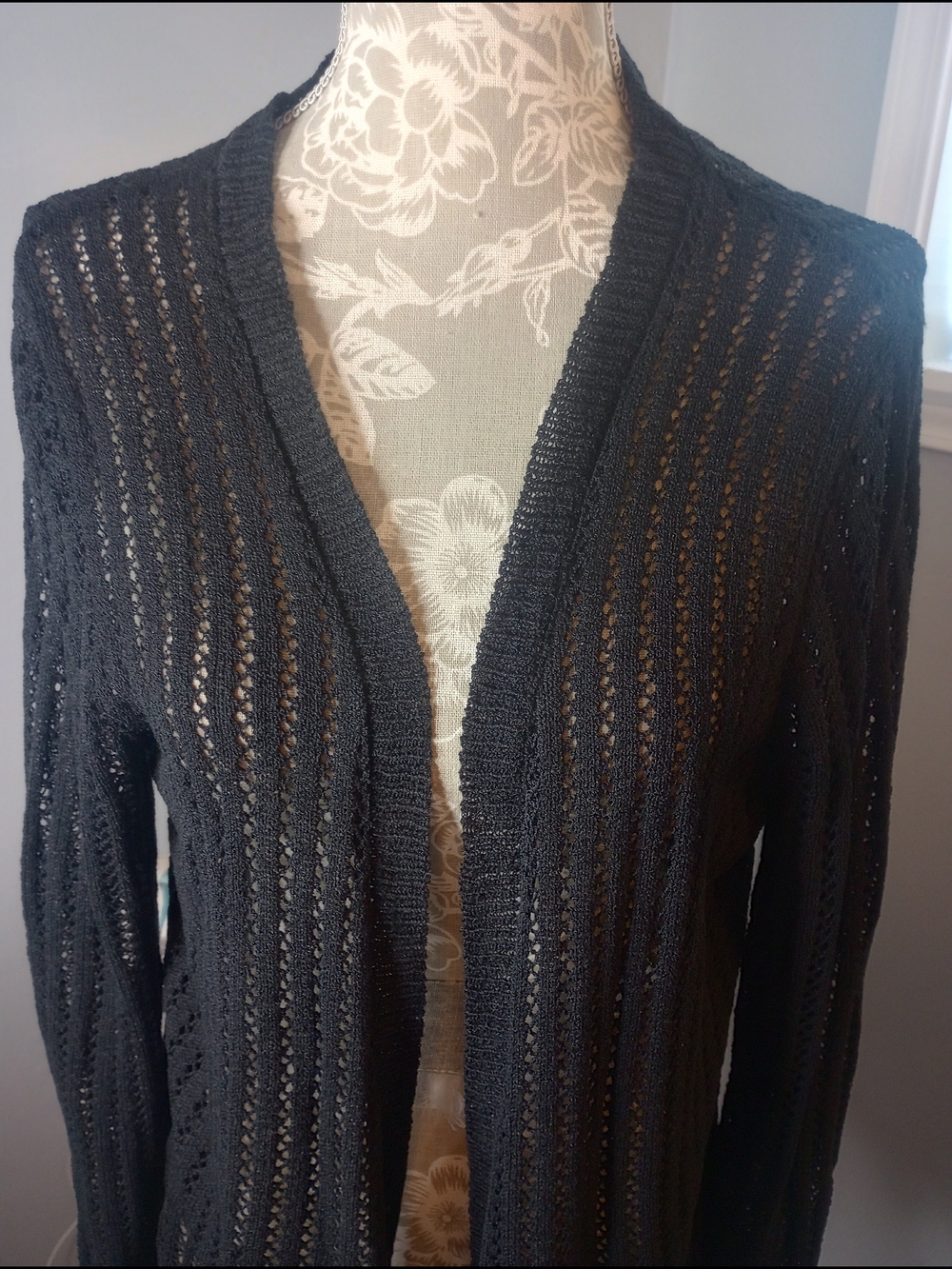 Black Open-Front Lightweight Knit Sweater Cardigan